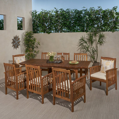 Set da pranzo per esterni Sorrento Acacia Wood da 9 pezzi con tavolo estensibile di Christopher Knight Home
