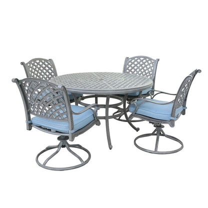 Set da pranzo rotondo in alluminio color bronzo anticato South Ponto da 5 pezzi con sedie girevoli di Havenside Home