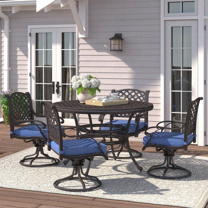 Set da pranzo rotondo in alluminio color bronzo anticato South Ponto da 5 pezzi con sedie girevoli di Havenside Home