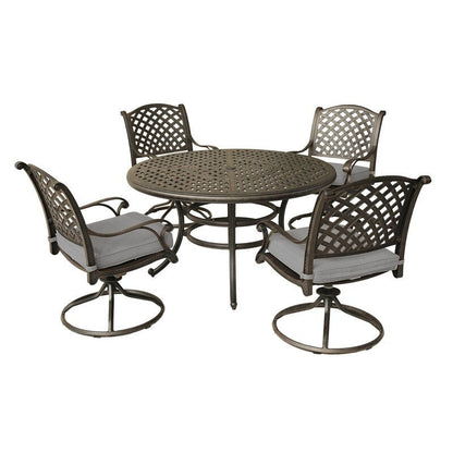 Set da pranzo rotondo in alluminio color bronzo anticato South Ponto da 5 pezzi con sedie girevoli di Havenside Home