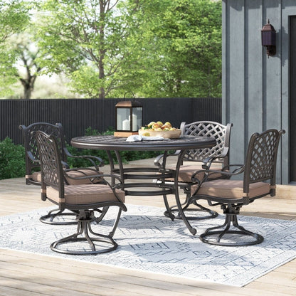 Set da pranzo rotondo in alluminio color bronzo anticato South Ponto da 5 pezzi con sedie girevoli di Havenside Home