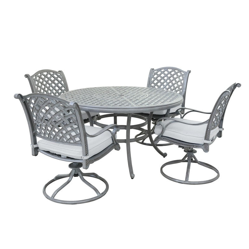 Set da pranzo rotondo in alluminio color bronzo anticato South Ponto da 5 pezzi con sedie girevoli di Havenside Home