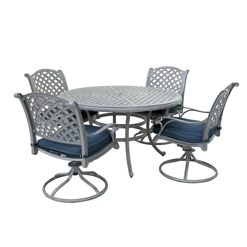 Set da pranzo rotondo in alluminio color bronzo anticato South Ponto da 5 pezzi con sedie girevoli di Havenside Home