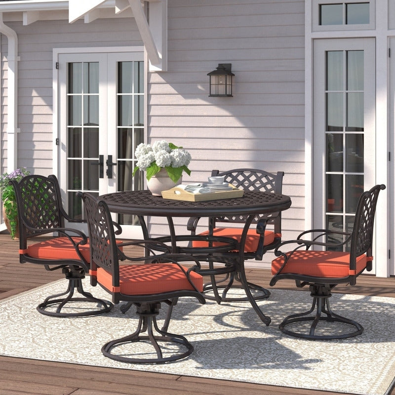 Set da pranzo rotondo in alluminio color bronzo anticato South Ponto da 5 pezzi con sedie girevoli di Havenside Home