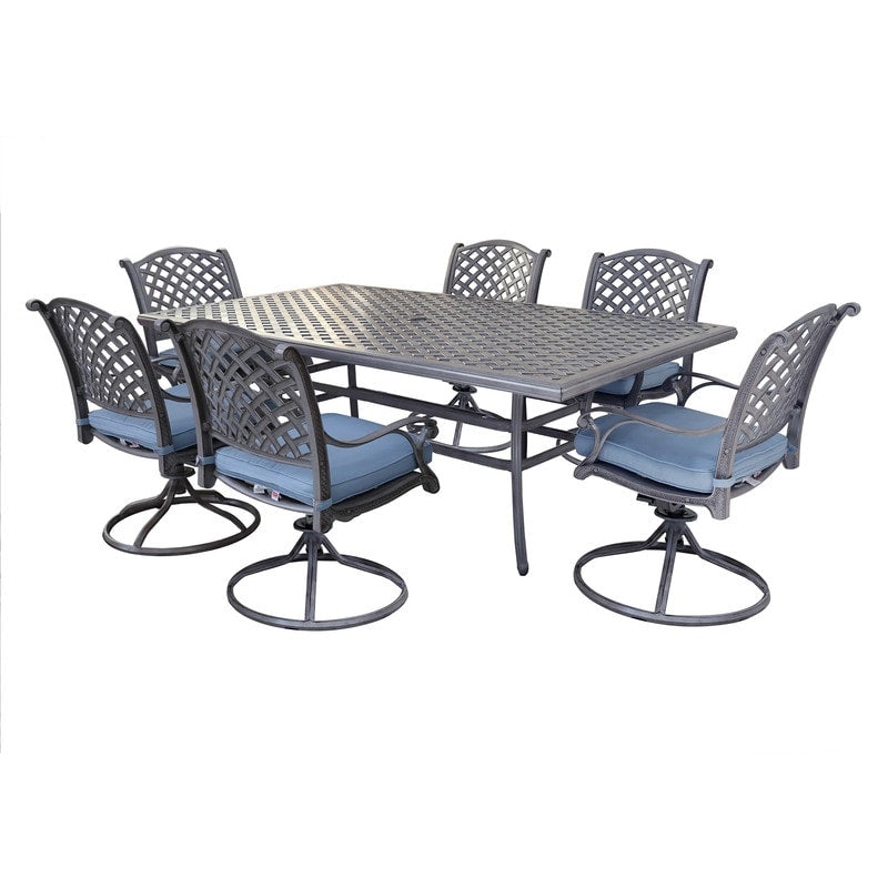 Set da pranzo in alluminio South Ponto da 7 pezzi con sedie girevoli imbottite di Havenside Home