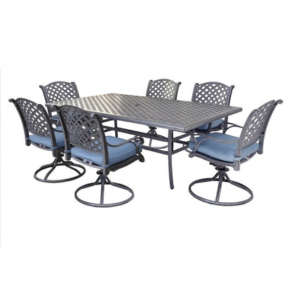 Set da pranzo in alluminio South Ponto da 7 pezzi con sedie girevoli imbottite di Havenside Home