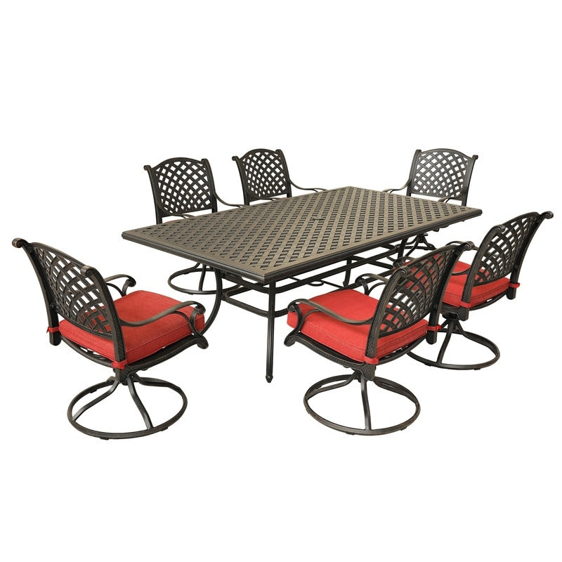 Set da pranzo in alluminio South Ponto da 7 pezzi con sedie girevoli imbottite di Havenside Home