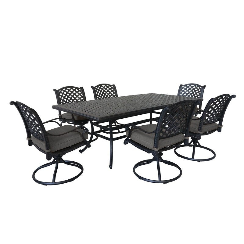 Set da pranzo in alluminio South Ponto da 7 pezzi con sedie girevoli imbottite di Havenside Home