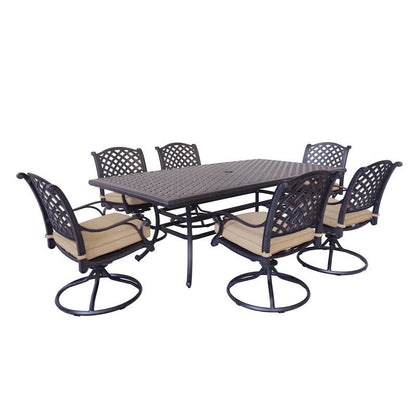 Set da pranzo in alluminio South Ponto da 7 pezzi con sedie girevoli imbottite di Havenside Home