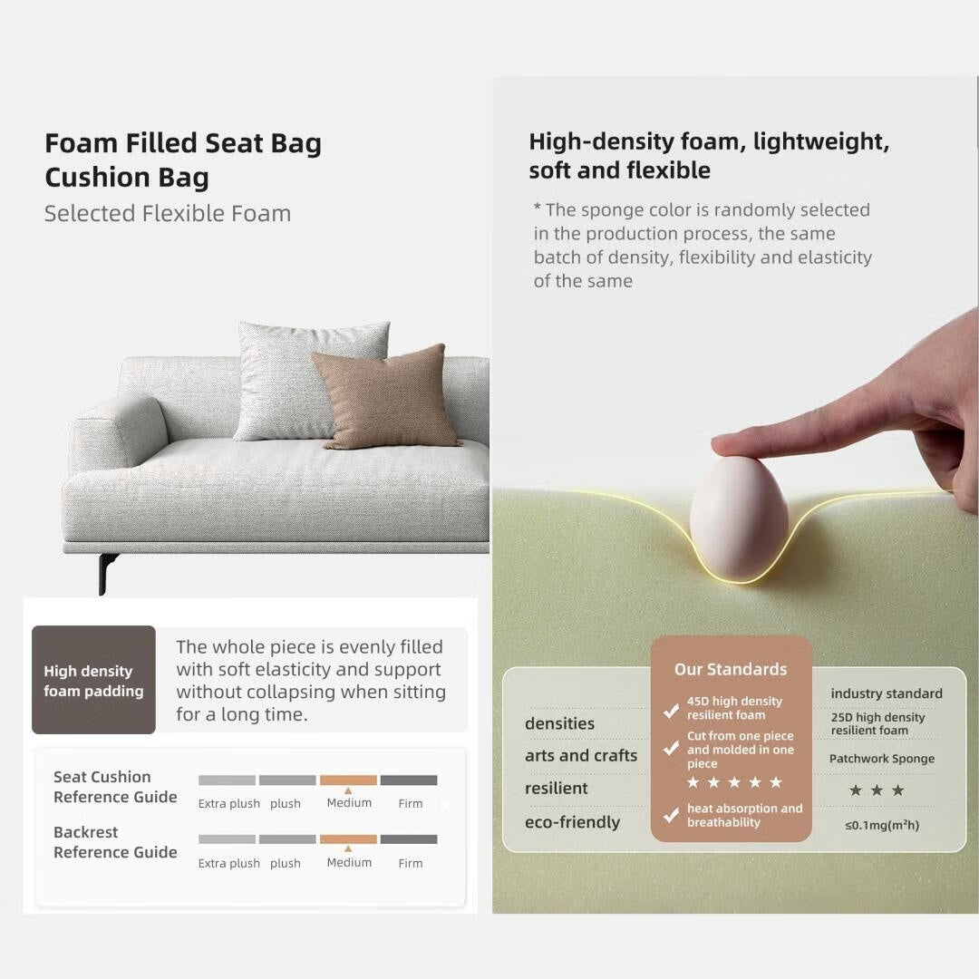 Divano dritto in tessuto con braccioli quadrati color beige