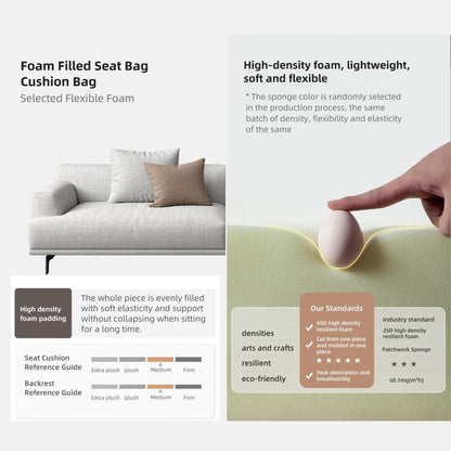 Divano dritto in tessuto con braccioli quadrati color beige