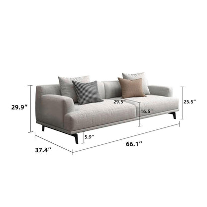 Divano dritto in tessuto con braccioli quadrati color beige