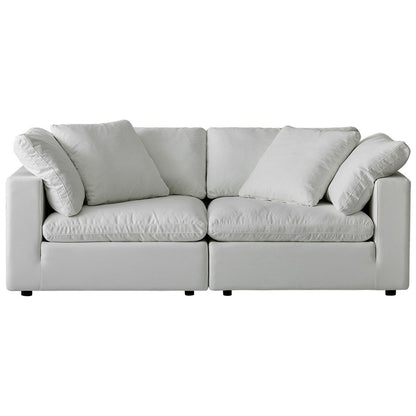 Divano componibile rettangolare in tessuto di lino con braccioli quadrati, combinazione divano bianco perla