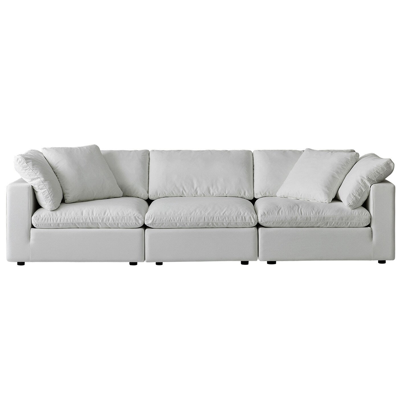 Divano componibile rettangolare in tessuto di lino con braccioli quadrati, combinazione divano bianco perla