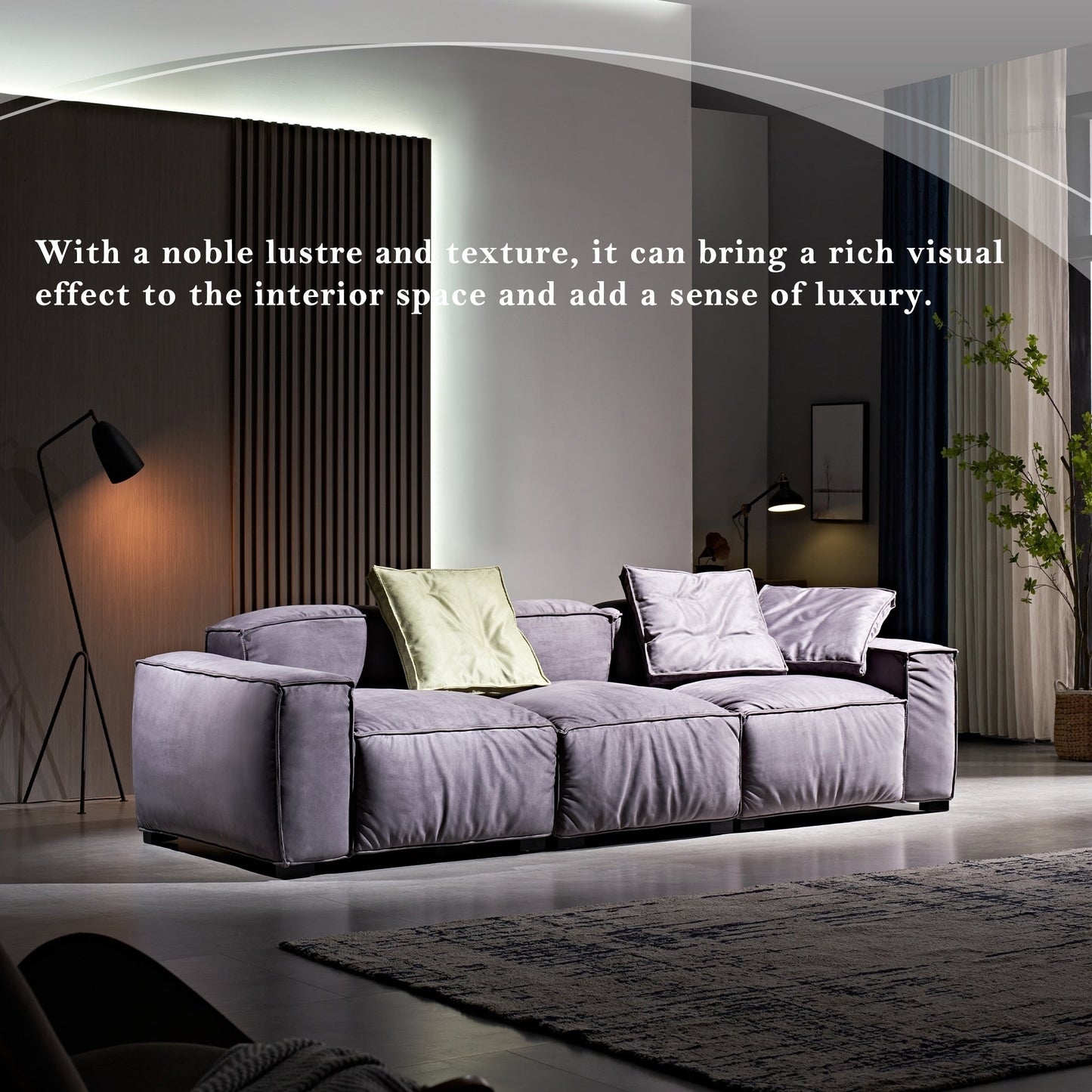 Divano quadrato 110'' Masha Velvet a quattro posti per soggiorno Divano-letto