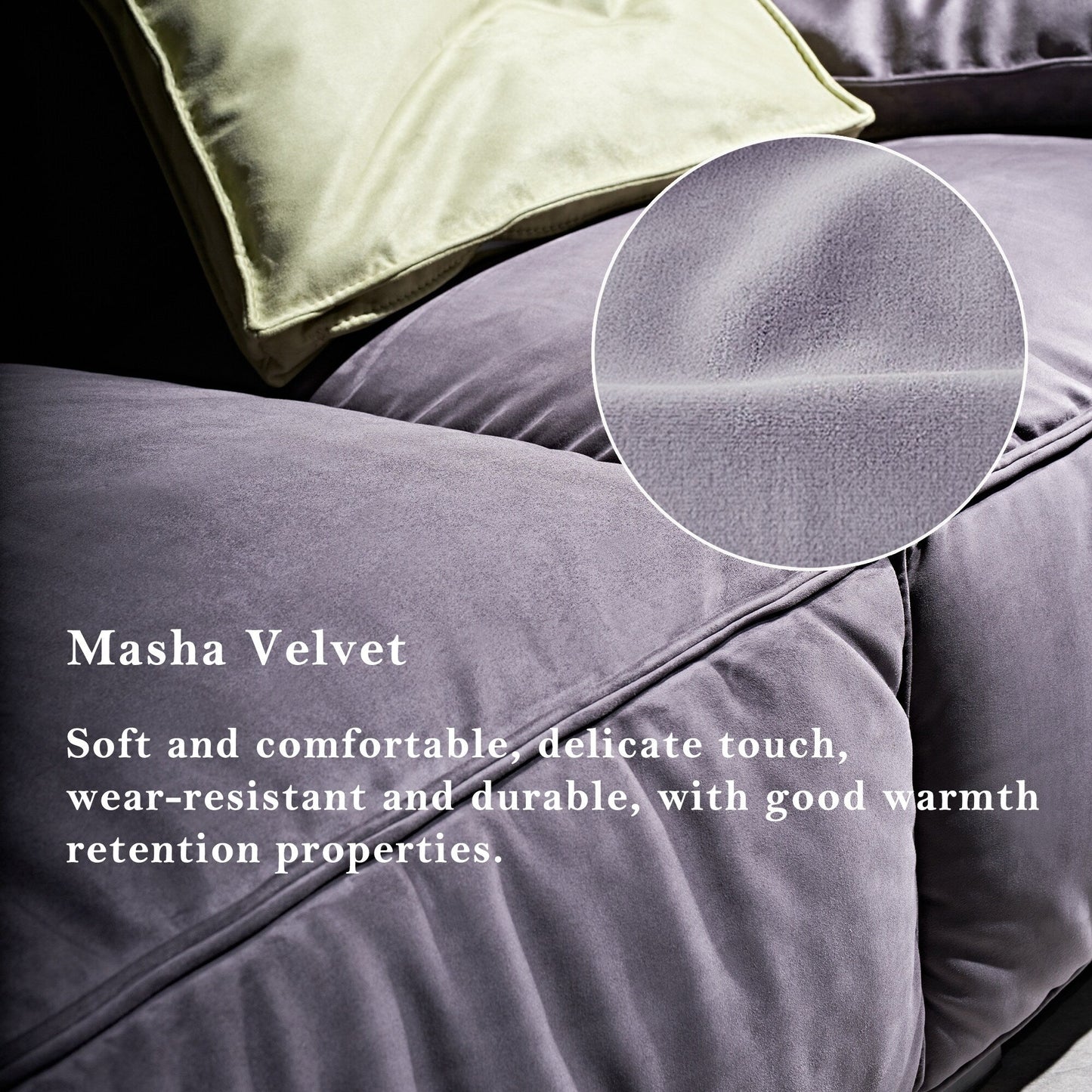 Divano quadrato 110'' Masha Velvet a quattro posti per soggiorno Divano-letto