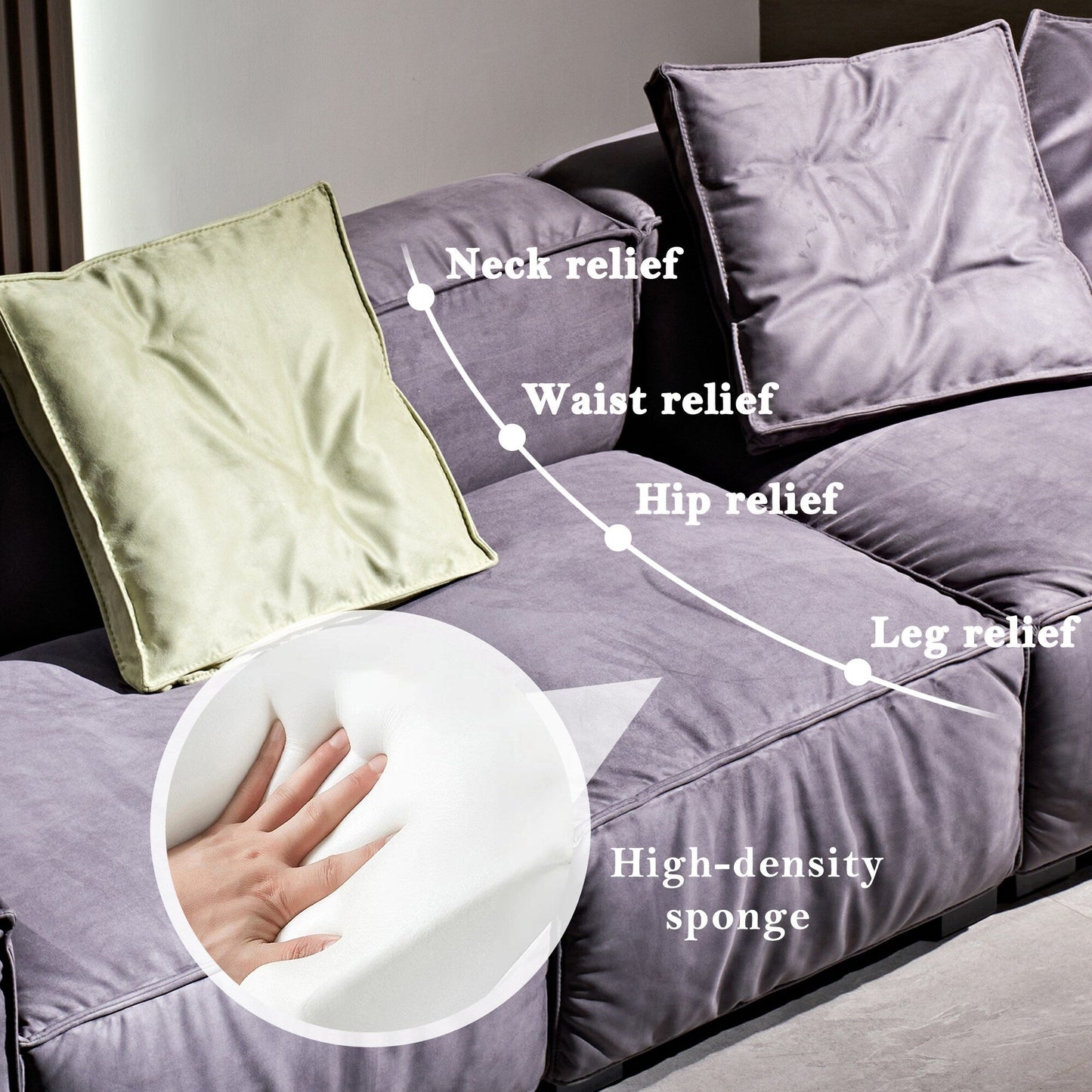 Divano quadrato 110'' Masha Velvet a quattro posti per soggiorno Divano-letto