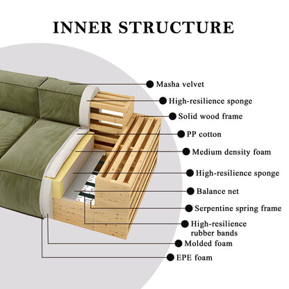 Divano quadrato 110'' Masha Velvet a quattro posti per soggiorno Divano-letto