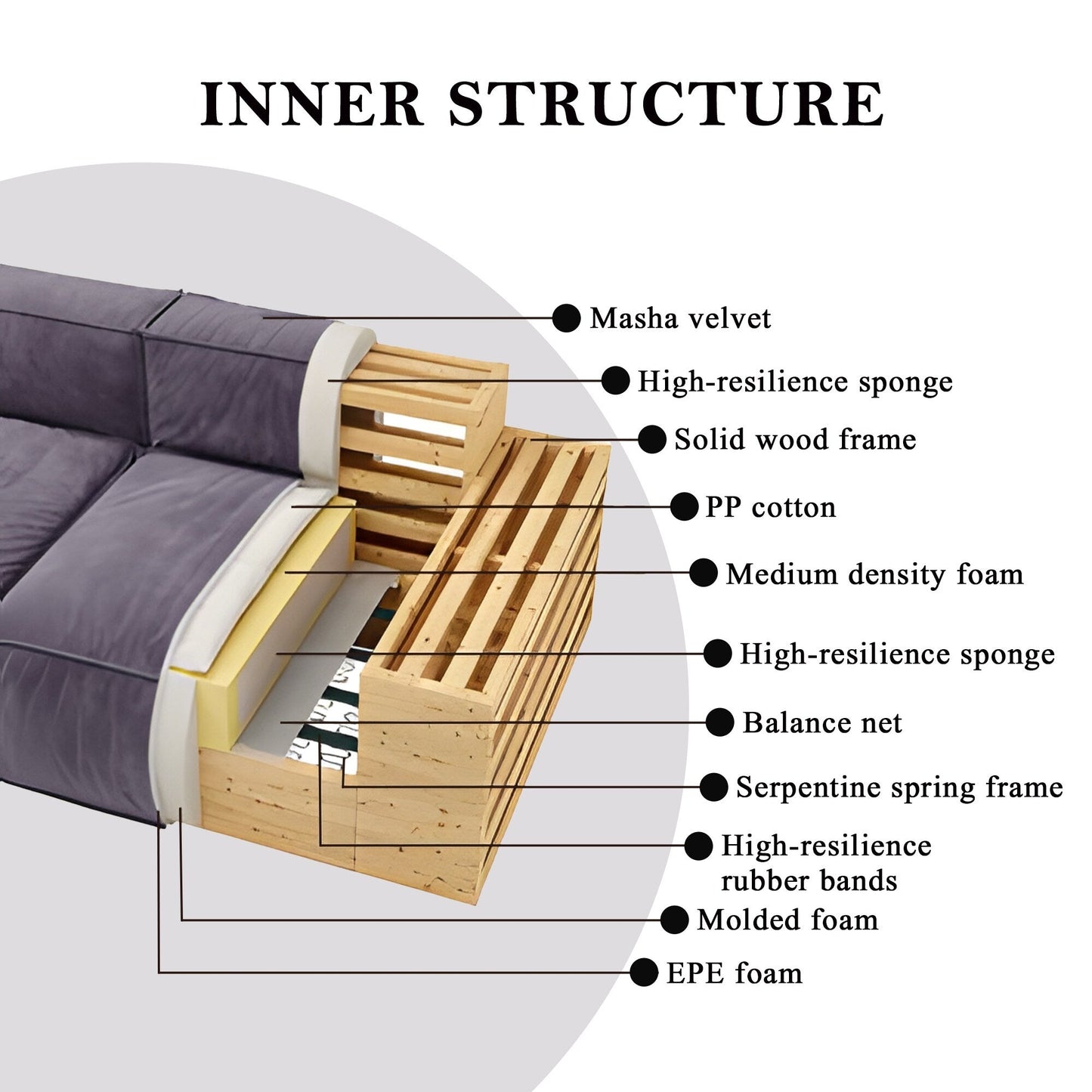 Divano quadrato 110'' Masha Velvet a quattro posti per soggiorno Divano-letto