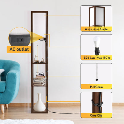 Lampada da terra 63 con ripiani - Lampada da soggiorno con ripiani in legno