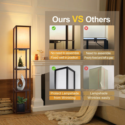 Lampada da terra 63 con ripiani - Lampada da soggiorno con ripiani in legno