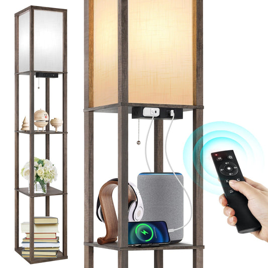 Lampada da terra 63 con ripiani - Lampada da soggiorno con ripiani in legno