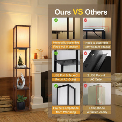 Lampada da terra 63 con ripiani - Lampada da soggiorno con ripiani in legno