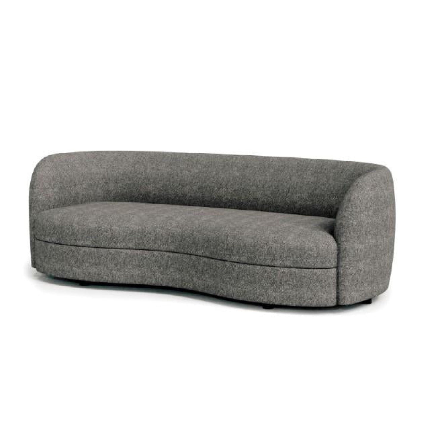 Divano Srey, 84 pollici, bouclé grigio antracite, forma a rene curva e liscia