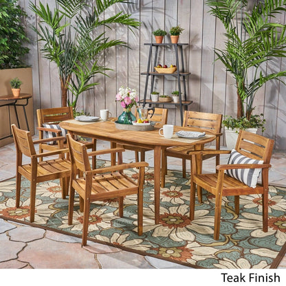 Set da pranzo da esterno Stamford in legno di acacia da 7 pezzi con tavolo ovale di Christopher Knight Home