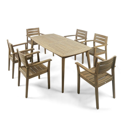 Set da pranzo rettangolare da 7 pezzi in legno di acacia Stamford Outdoor di Christopher Knight Home