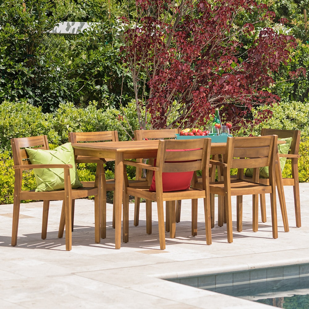 Set da pranzo rettangolare da 7 pezzi in legno di acacia Stamford Outdoor di Christopher Knight Home