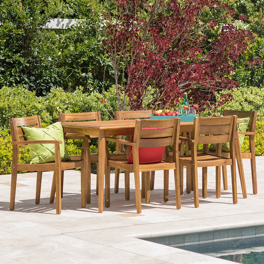 Set da pranzo rettangolare da 7 pezzi in legno di acacia Stamford Outdoor di Christopher Knight Home