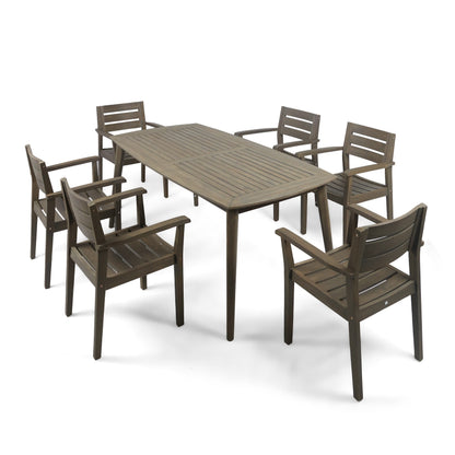 Set da pranzo rettangolare da 7 pezzi in legno di acacia Stamford Outdoor di Christopher Knight Home