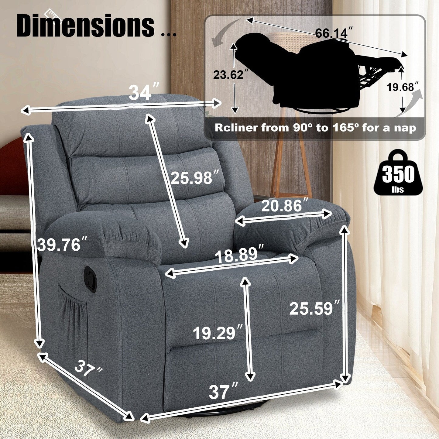 Poltrona reclinabile standard con funzione di oscillazione e rotazione per il soggiorno