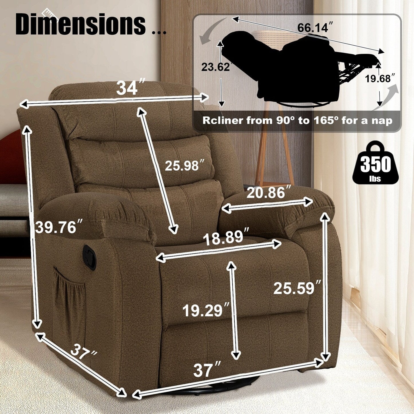Poltrona reclinabile standard con funzione di oscillazione e rotazione per il soggiorno