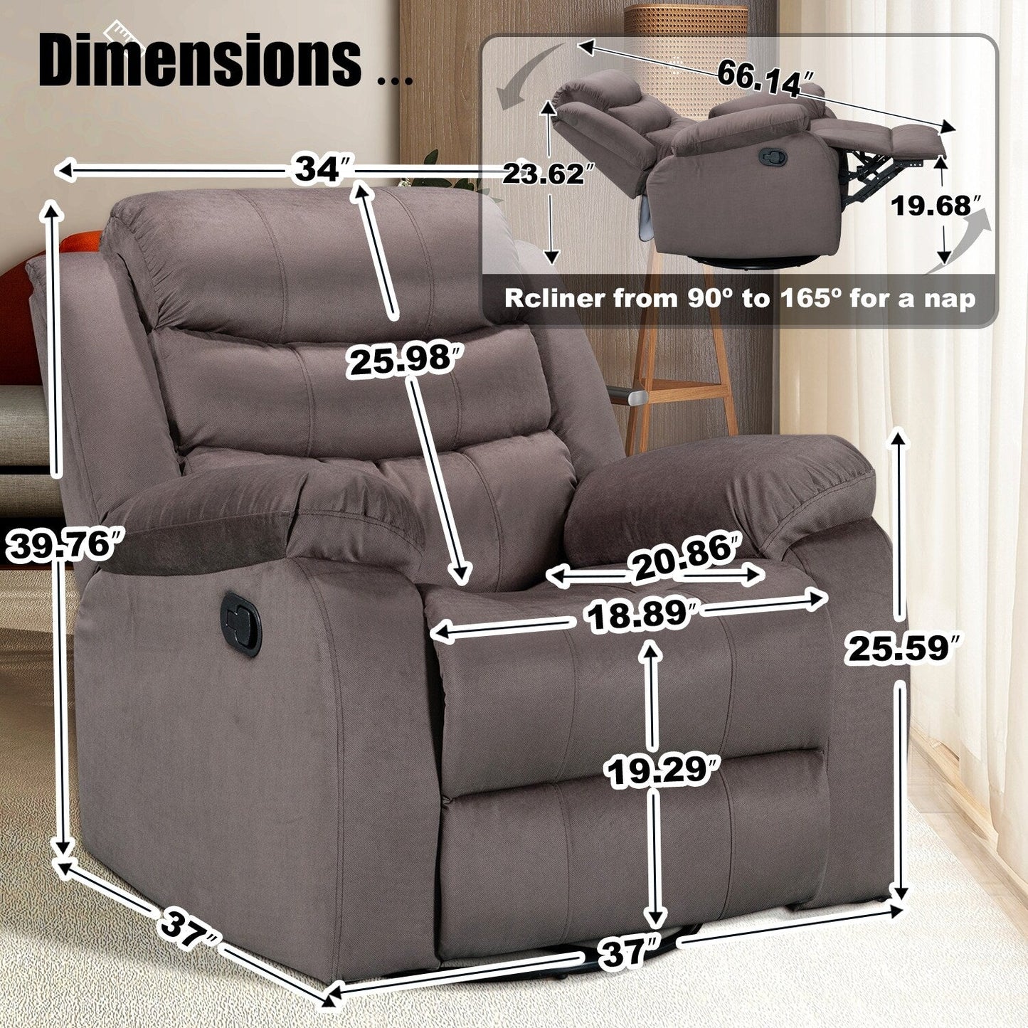 Poltrona reclinabile standard con funzione di oscillazione e rotazione per il soggiorno