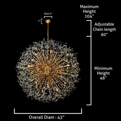 Lampadario Starburst da 47 pollici di larghezza, lampadario in cristallo