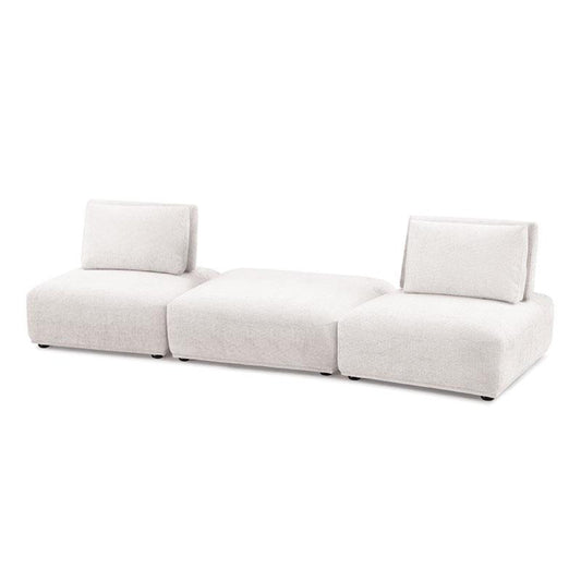 Divano modulare Stavan a 2 posti, pouf, bianco bouclé, schienali regolabili