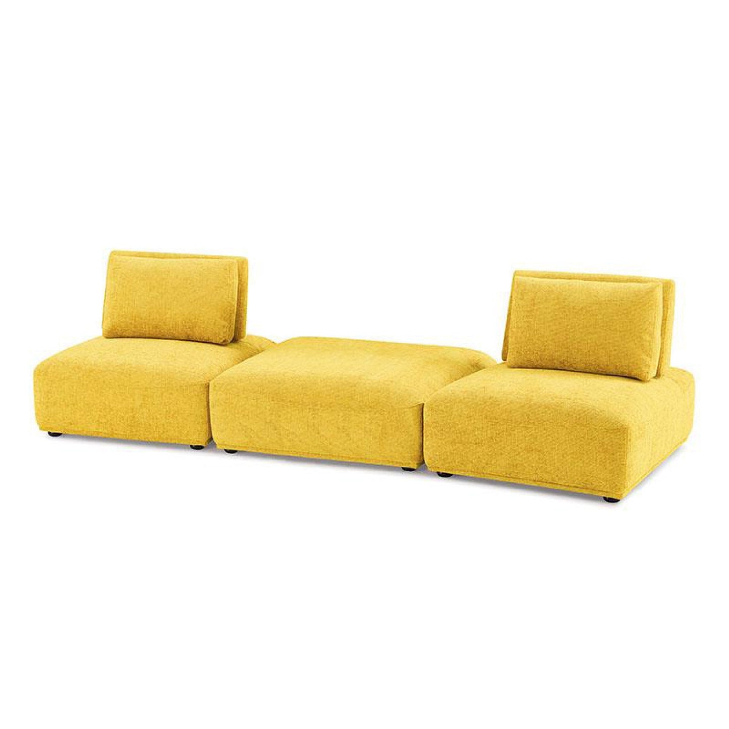 Divano modulare Stavan a 2 posti, pouf, ciniglia gialla, schienale regolabile