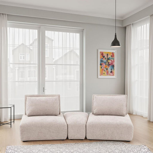 Divano modulare curvo a 2 posti Stavan, schienale regolabile in bouclé marrone chiaro