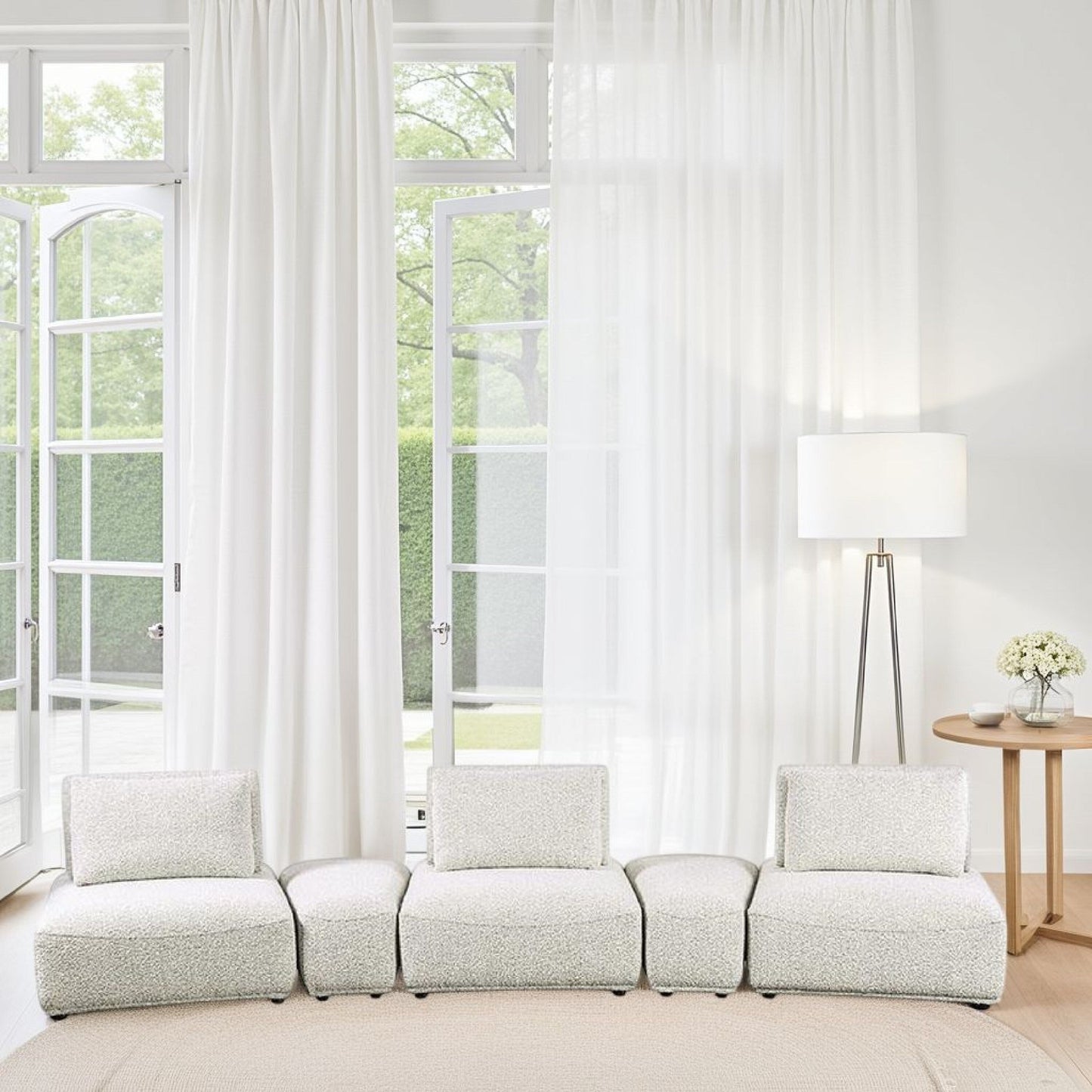 Divano curvo modulare Stavan a 3 posti, seduta regolabile in grigio Boucle