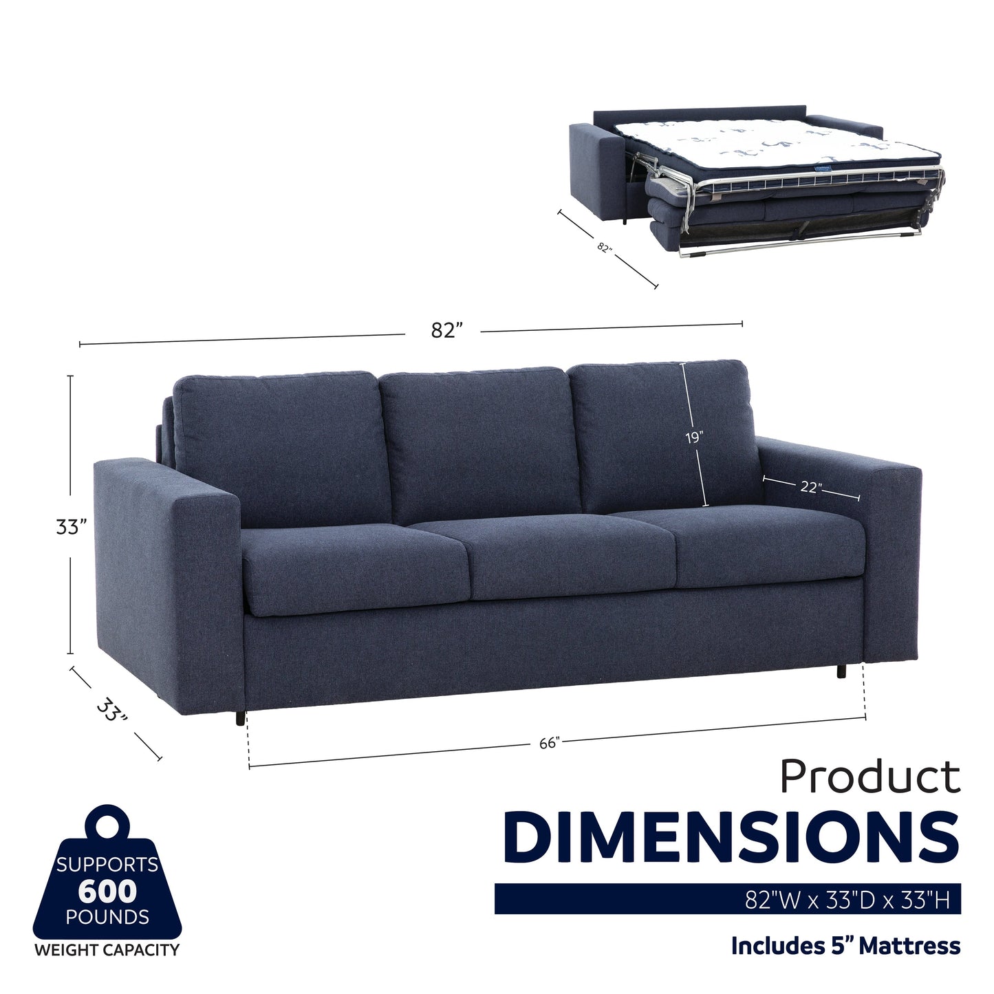 Divano letto matrimoniale Stearns &amp; Foster® Paolo da 82 pollici con materasso in memory foam da 5 pollici