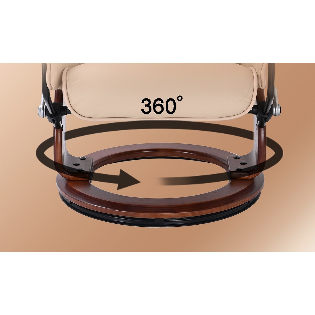 Poltrona reclinabile girevole in pelle con pouf contenitore abbinato