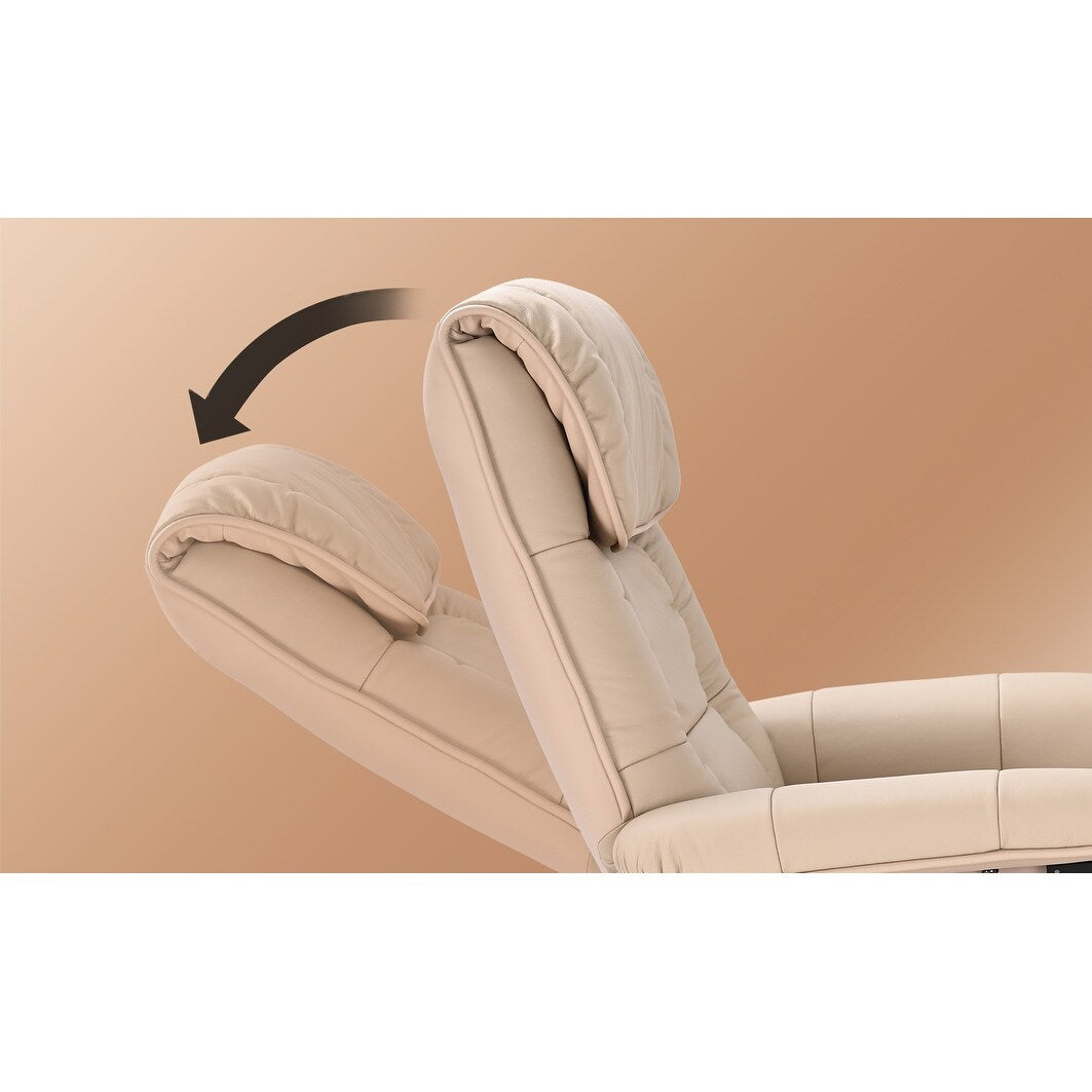 Poltrona reclinabile girevole in pelle con pouf contenitore abbinato