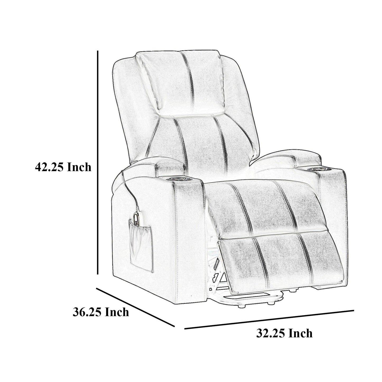 Poltrona reclinabile Stoy Power Lift, massaggio, 36 pollici, similpelle rosso vino