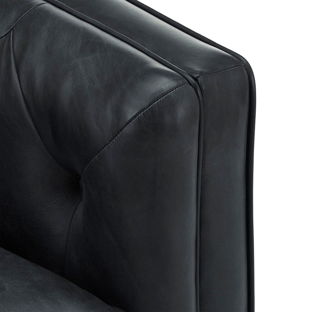 Divano a due posti Tullio in pelle nera con bottoni trapuntati di iNSPIRE Q Modern - Divano