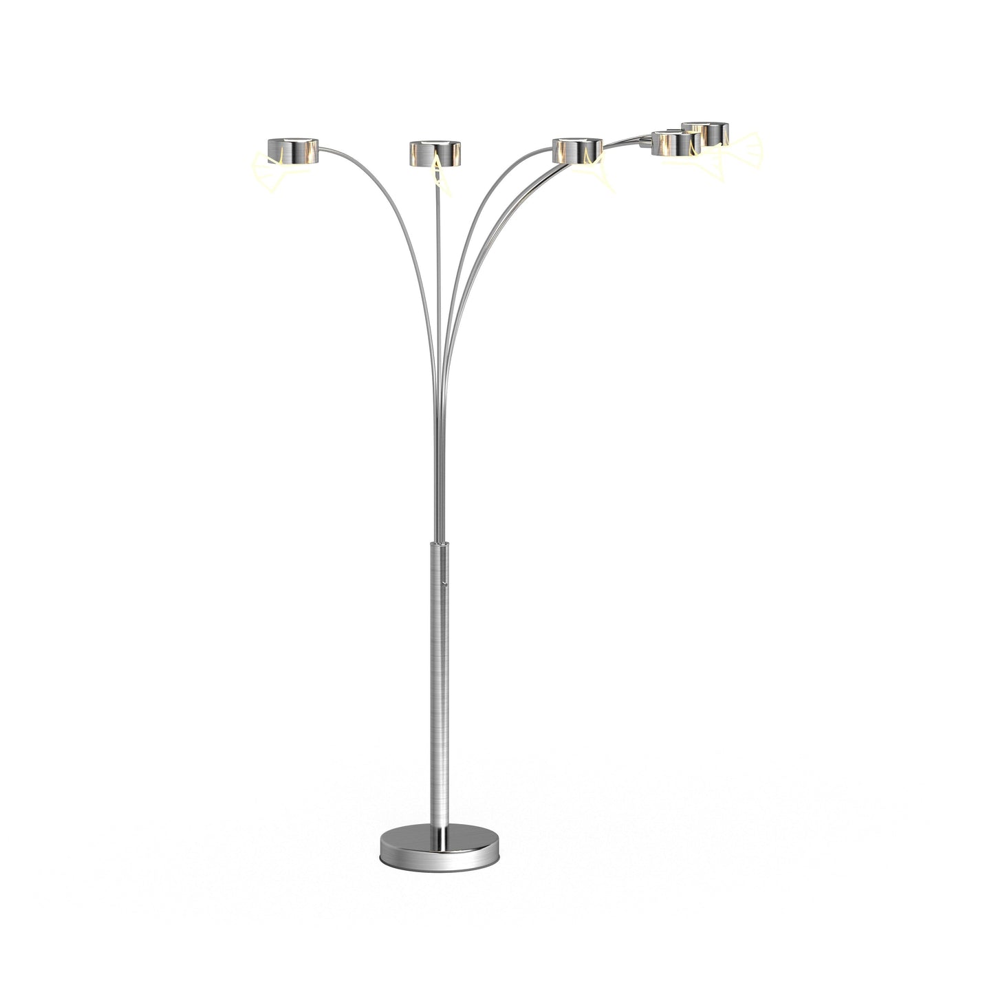 Lampada da terra ad arco a 5 luci Charlie in acciaio spazzolato di Strick &amp; Bolton