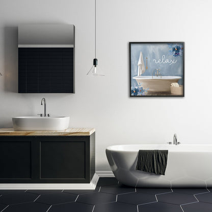 Stupell Blue Floral Relax Bathroom Scene Framed Giclée Textured Wall Art, Design di Kim Allen