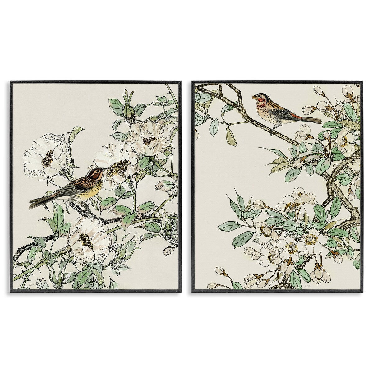 Stupell Classic Sparrow on Blossoms, set di 2 pezzi con cornice Giclée, design di Nan