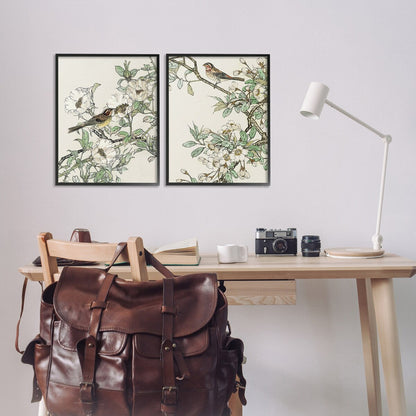 Stupell Classic Sparrow on Blossoms, set di 2 pezzi con cornice Giclée, design di Nan